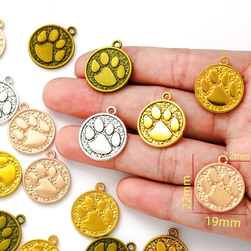 10 adet 5 renk dairesel köpek ayak izleri Charm DIY anahtarlık bilezik kolye kolye takı el yapımı aksesuarları 22*19mm D9336