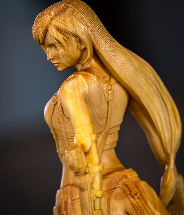 XS587 -20X6X6 CM Cool Girl Boxwood Sculpture Feng Shui Wood Carving Anime CharactersPretty Lady Collection Ornaments