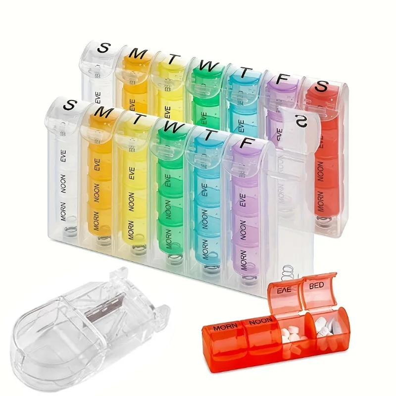 

28 Compartment Weekly Pill Organizer Spring Loaded Portable Medicine Box Compact Sealed Storage Case for Vitamins and Pills