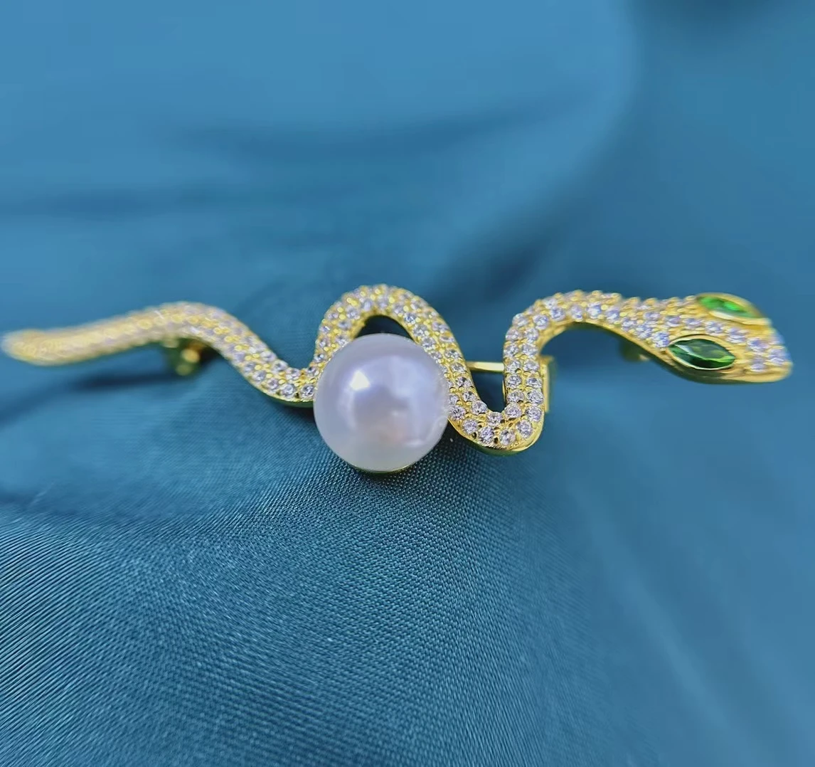 

Snake Shape Brooch Design 925 Sterling Silver Brooch Base Settings Mountings Findings Parts for 8-9mm Pearl 5pcs/lot