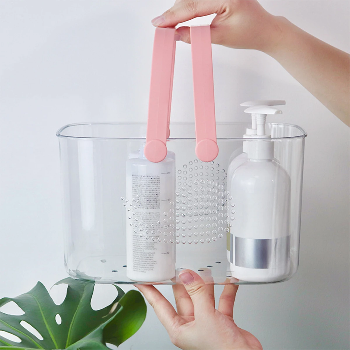 علبة دش الحوت المحمولة مع مقبض سلة تخزين الحمام الشفافة لأساسيات الاستحمام في النوم الجامعي