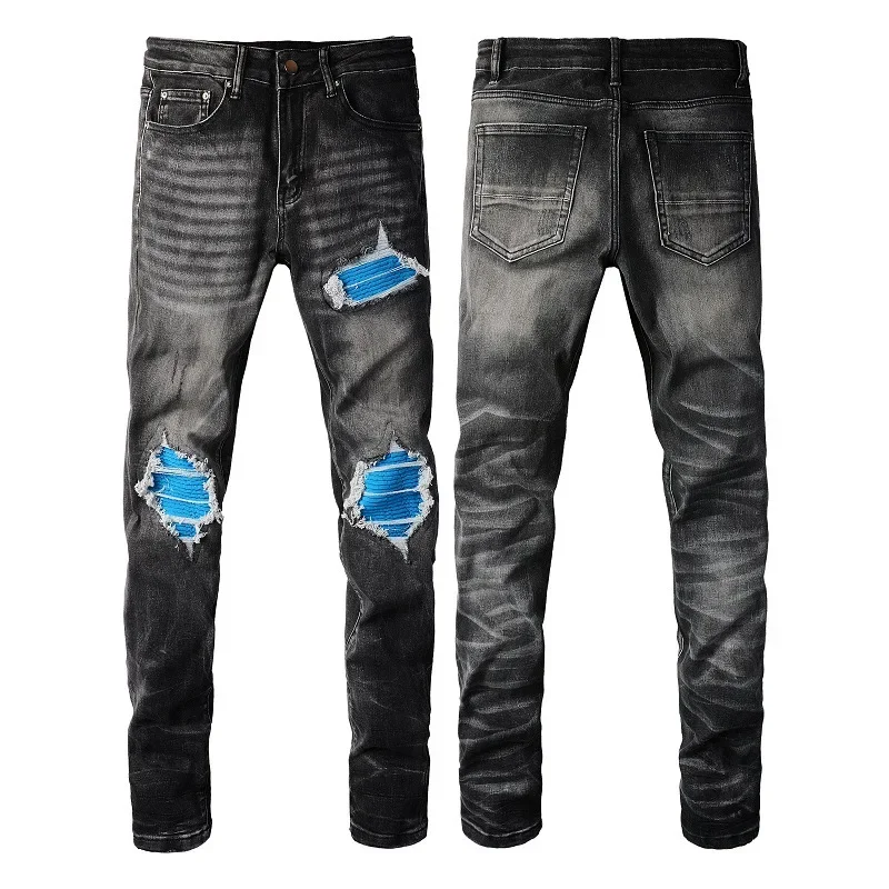 LIBIELIY European And American High Street Streetwear. New Men's Slim-fit Skinny Jeans With Ripped Plush Patches For Four Season