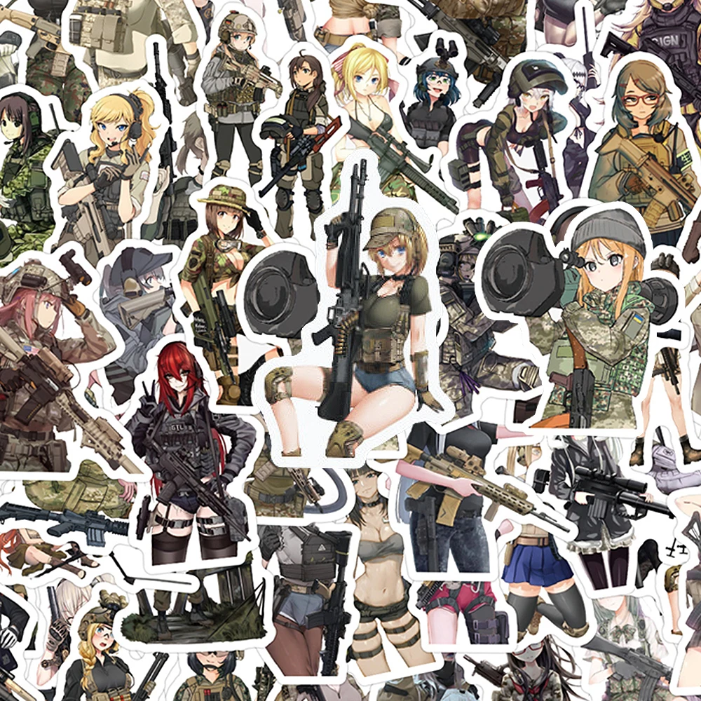 10/30/60 Stück Camouflage Militär Anime Weiblicher Soldat Aufkleber DIY Scrapbook Handy Laptop Helm Coole Cartoon-Aufkleber Set