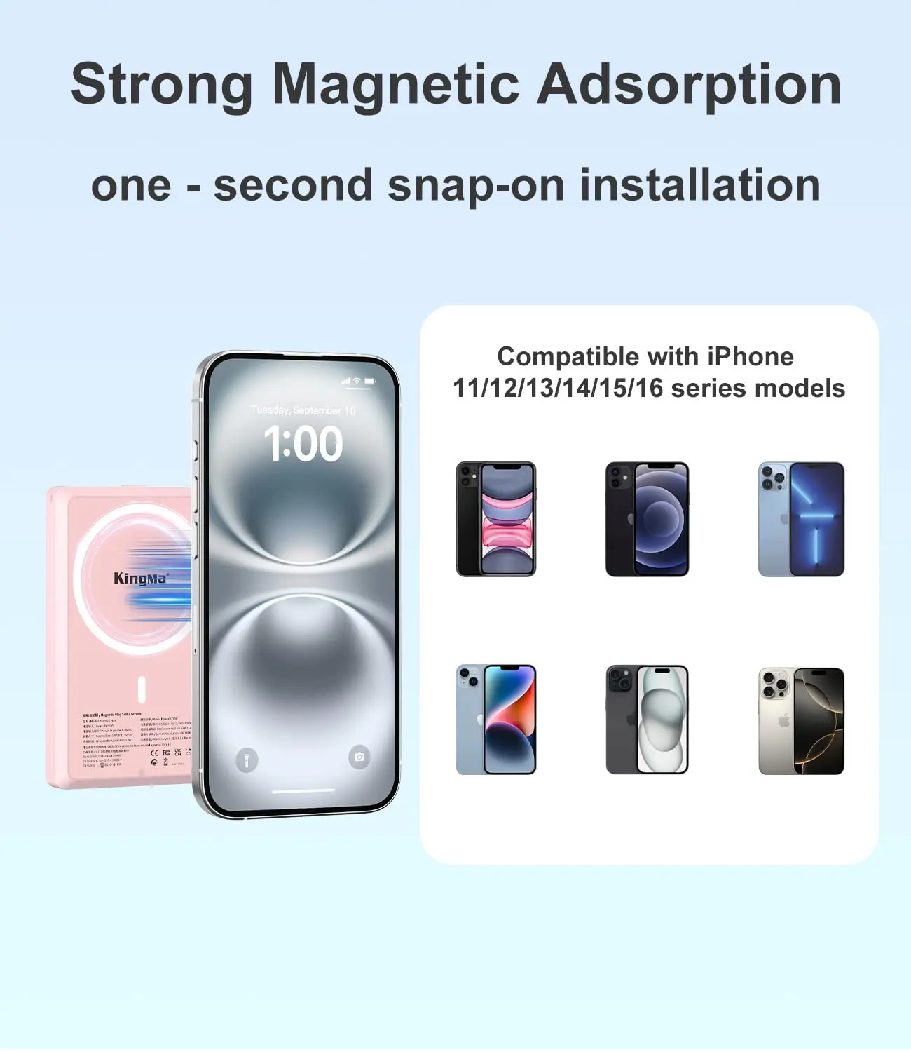 King Ma 4K 30FPS Magnetic Phone Vlog Selfie Monitor Screen, Sync Back Camera iPhone Monitor Screen for Vlog Live Stream & TikTok