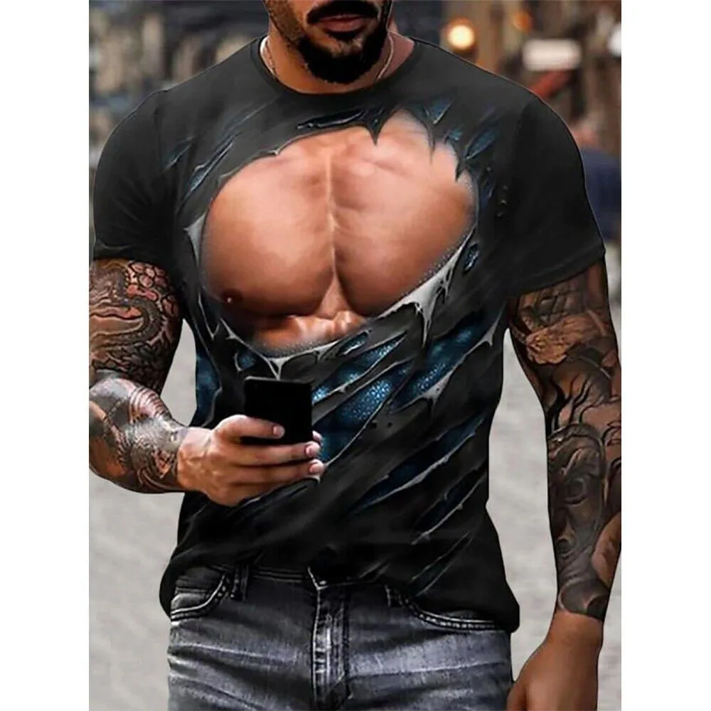 Fashion Muscle Tattoo T-Shirts 3D Printed Summer Men Woman Short Sleeve T Shirt Hip-hop Oversized Harajuku Top Tees Kid Clothing