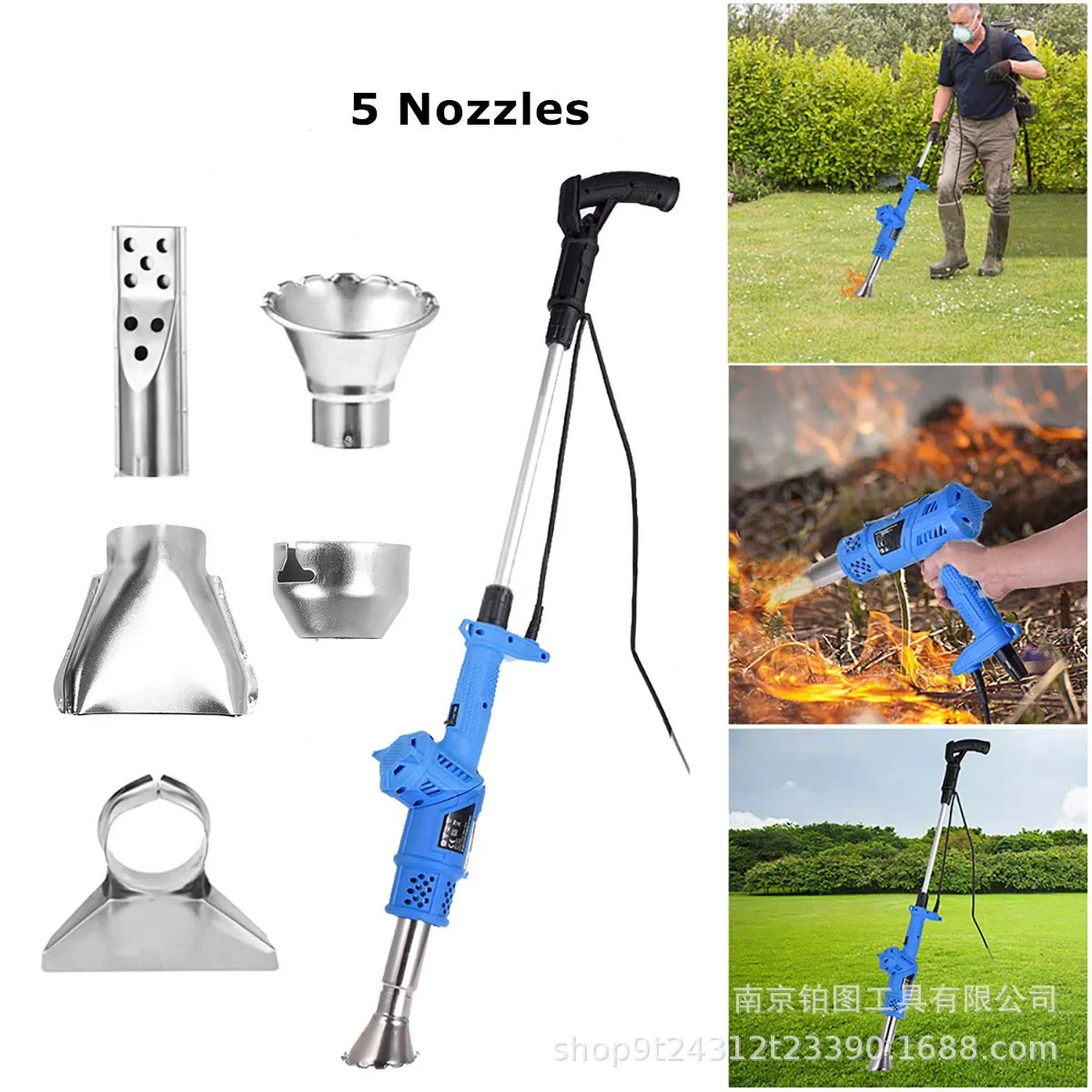 Premium 3 in 1 Electric Weed Burner Killer Comes with 5 Different Nozzles Temperature 60 ° -650 ° Easy Installation Safety Lawn