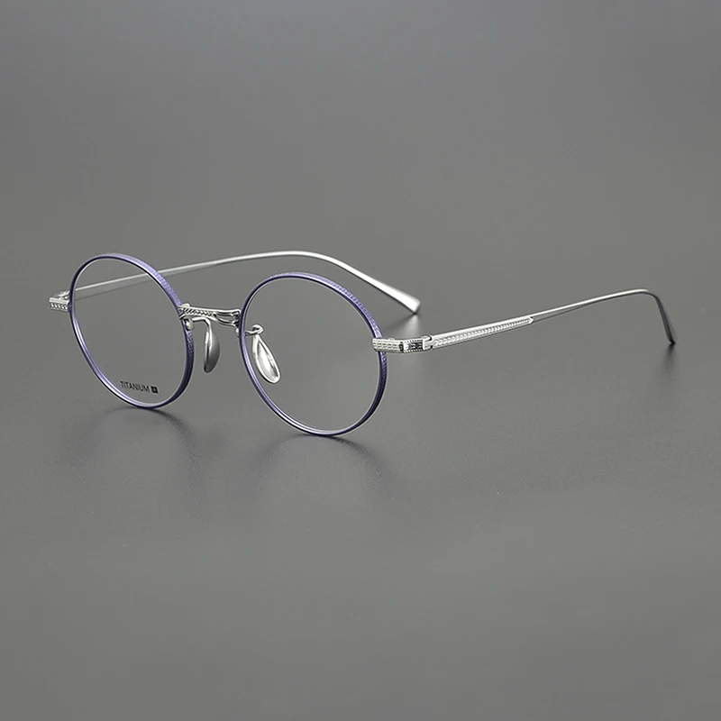 Fashion literary hand carved round glasses frame ultra light pure titanium small frame commuter optics prescription myopia glass