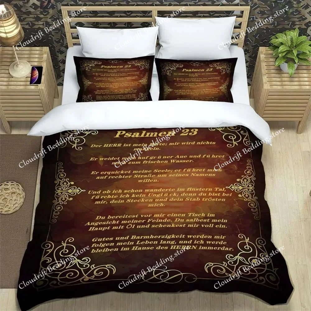 Unique Christian Bible Psalm 23 Pattern Print Bedding Set: Lightweight & Breathable, Ideal for Everyday Use and Gift Giving.