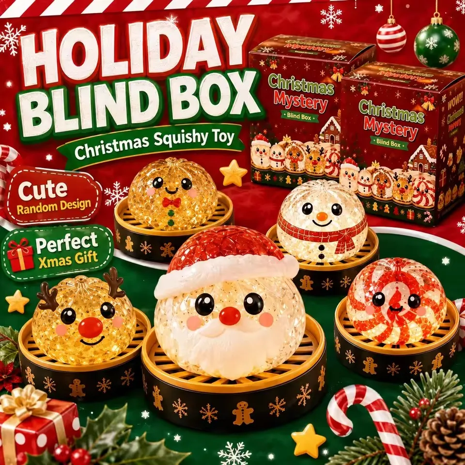 Christmas Bao Dumpling Squishy Mystery Box Random Color Slow Rising Squeeze Fidget Sensory Stress Toy Holiday Desk Decor Gift