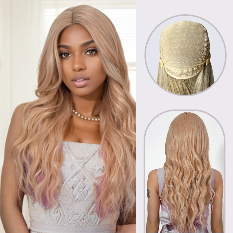 

Synthetic Curly Party Wig Blonde Wavy Wigs with Bangs for Women Middle Part Use Daily Heat Resistant Fiber Hair