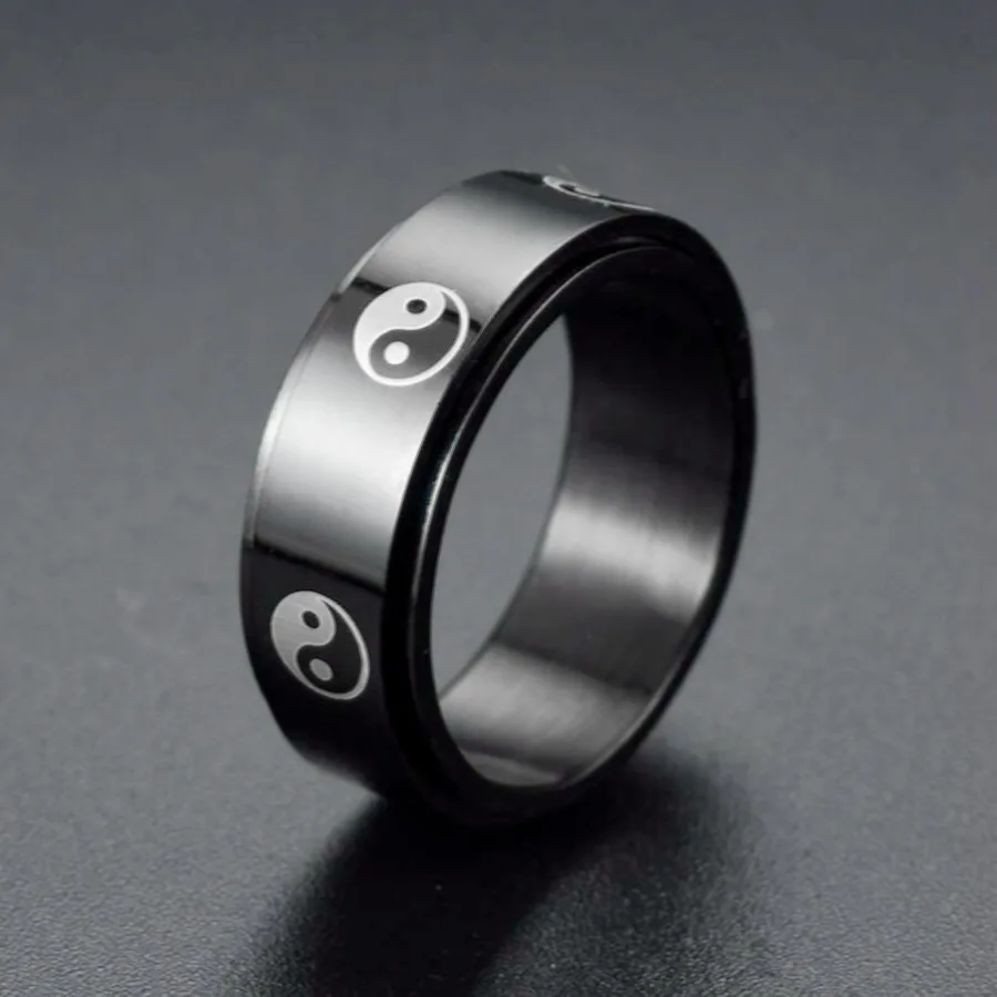 Metal Spinner Fidget Black Rock Band Rings For Men Anti Rotating Anxiety Control Relaxing Joint Ring Accessories Bague Homme view 5