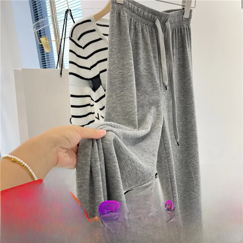 

Женские спортивные повседневные брюки больших размеров (до 300 фунтов), тонкие, прямые, струящиеся, широкие, в пол, осенние, с высокой талией