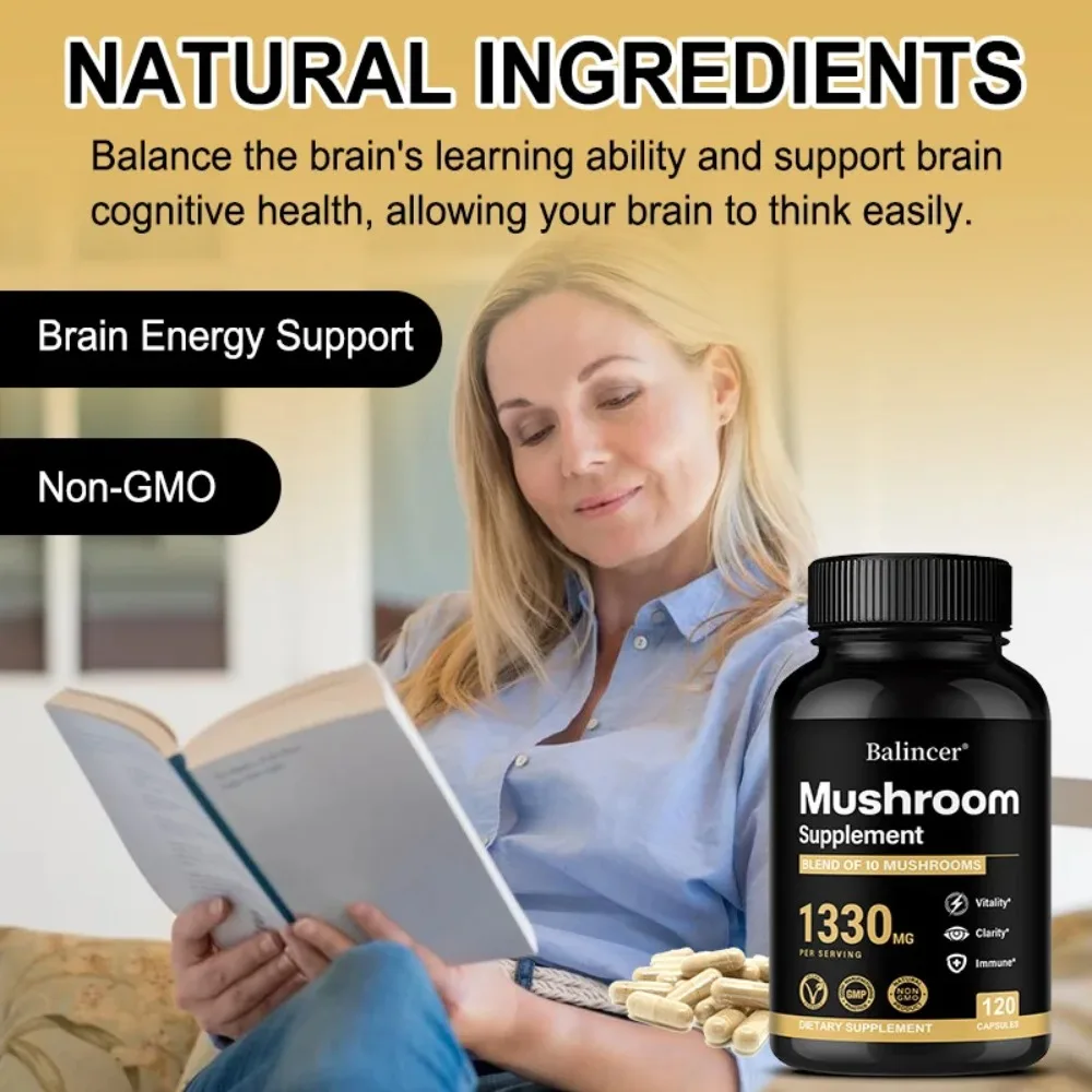 Mushroom Complex Supplements - Brain, Memory, Energy Production & Immune System - with Lions Mane Reishi & Cordyceps view 5