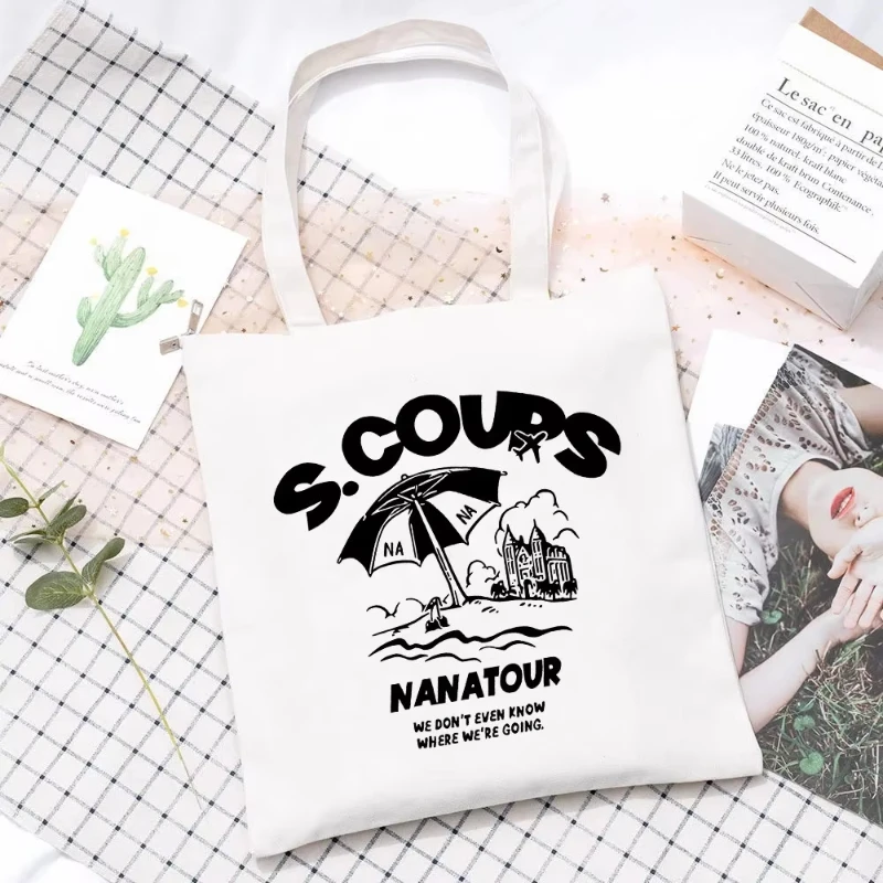 

Kpop Nanatour Shoulder Bag Summer Simple White Letter Print Canvas Bag S.Coups Jeonghan Y2k Women's Travel Handbag Eco