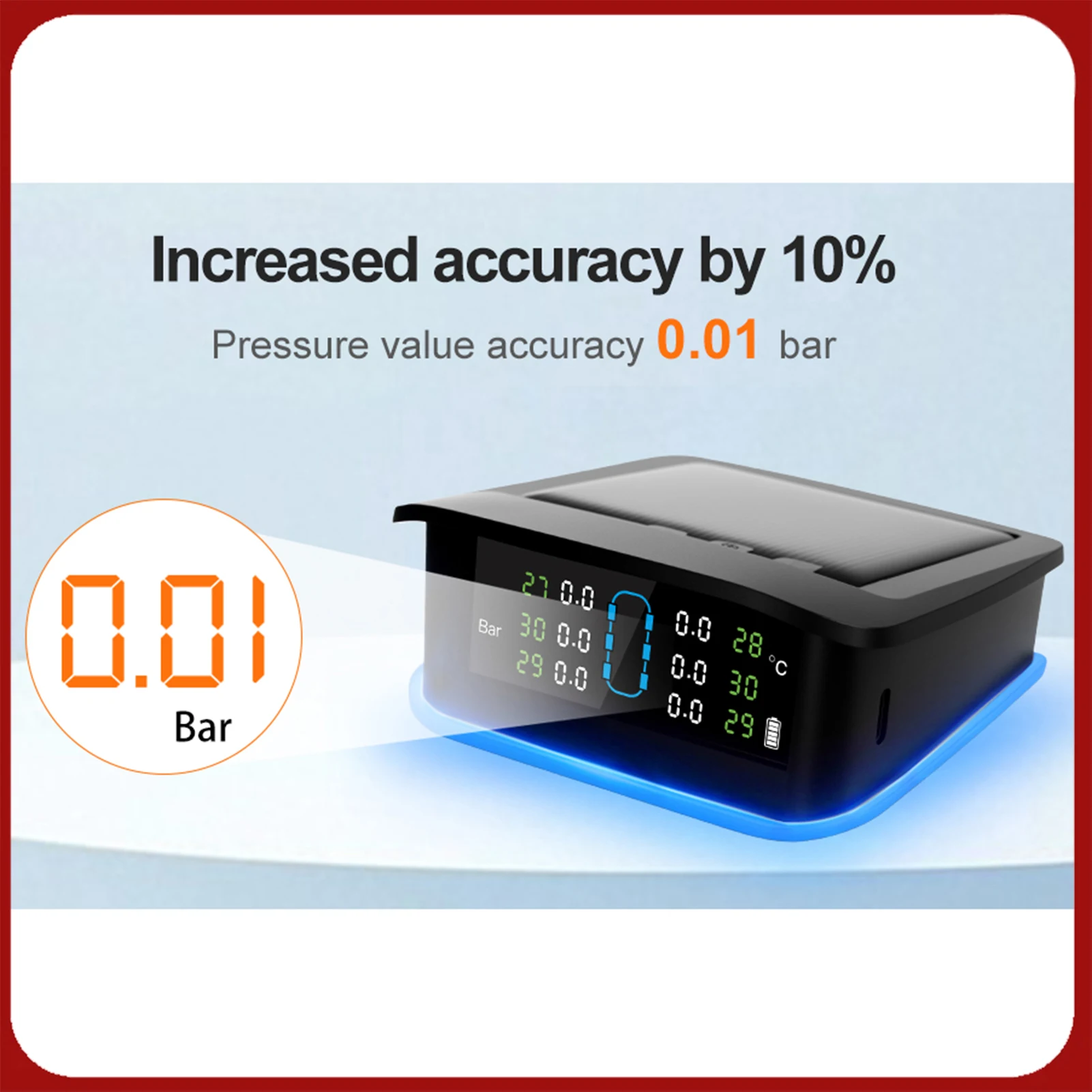 

Солнечный монитор давления в шинах с 6 внешними датчиками, окружающим освещением, отображением температуры и давления в режиме реального времени
