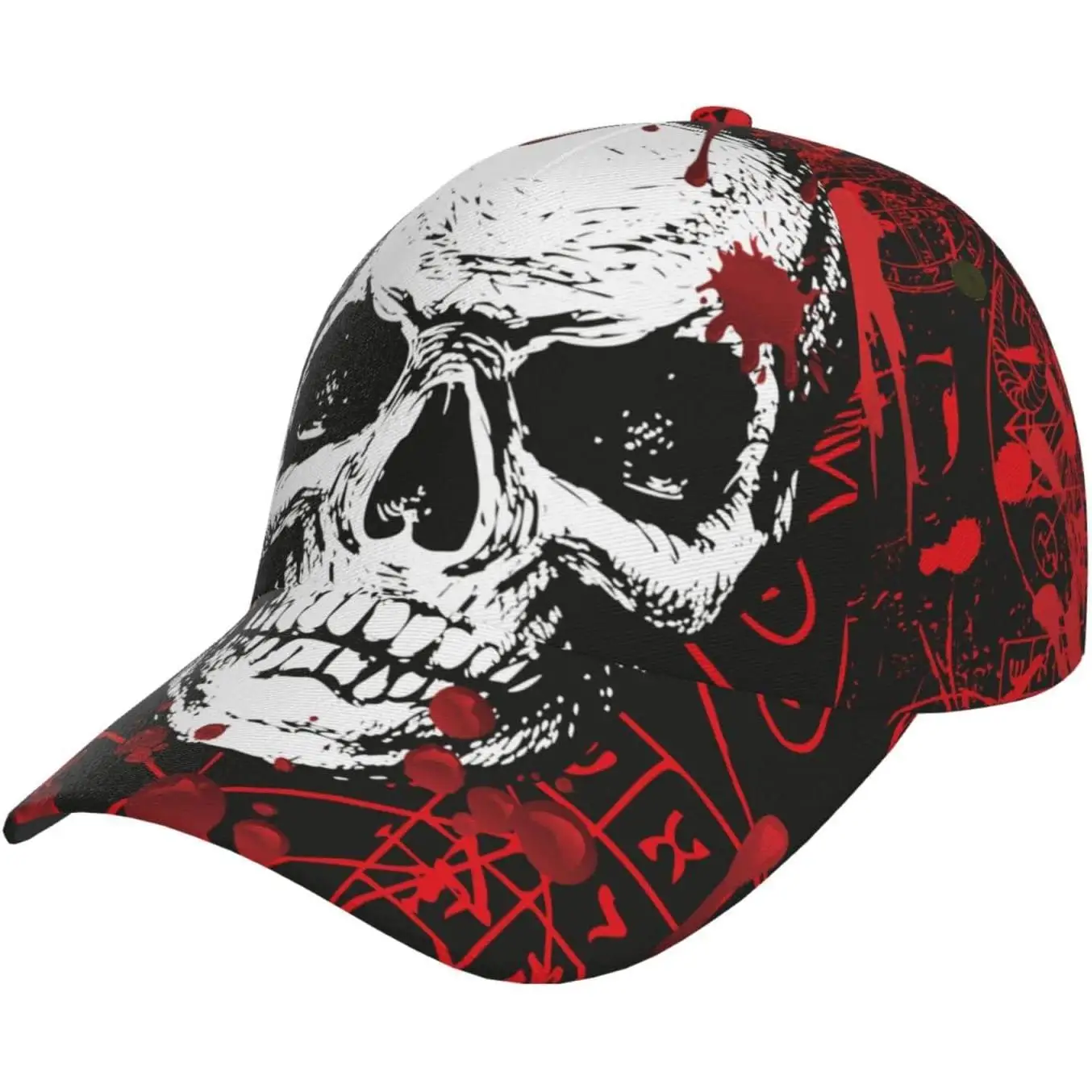 Gothic Horror Skull Baseball Cap Bloody Graffiti Occult Print Hat Baseball Cap Snapback Adjustable Trucker Hat for Men Women