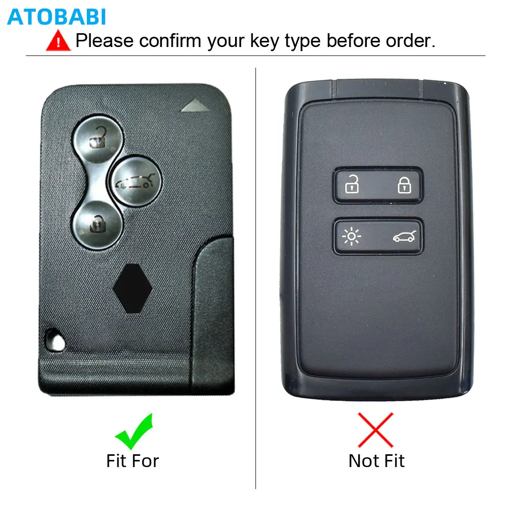 ATOBABI Leather Car Key Case Keychain For Renault Megane II Grand Scenic 2006 2007 2008 3 Buttons Smart Keyless Remote Fob Cover