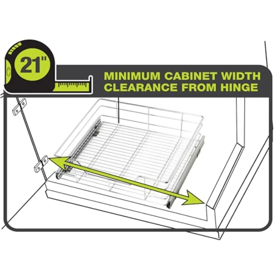 1-Tier Shelf Pull-Out Cabinet Organizer - Extra Large Tall - Roll-Out Extendable Sliding Drawer - Steel Metal - Kitchen 20 Inch