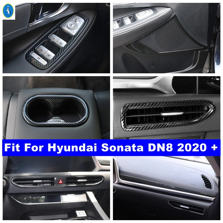 

Water Cup Frame / Central Control Stripes / Door Speaker Cover Trim For Hyundai Sonata DN8 2020 - 2023 Carbon Fiber Accessories