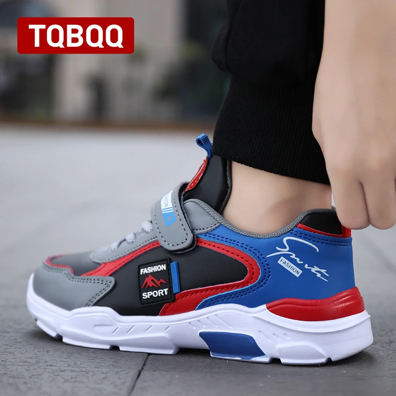 Kids Fashion Sport Casual Sneakers for Boys Leather Upper Children's Outdoor Lightweight Shock-Absorbing Running Shoes