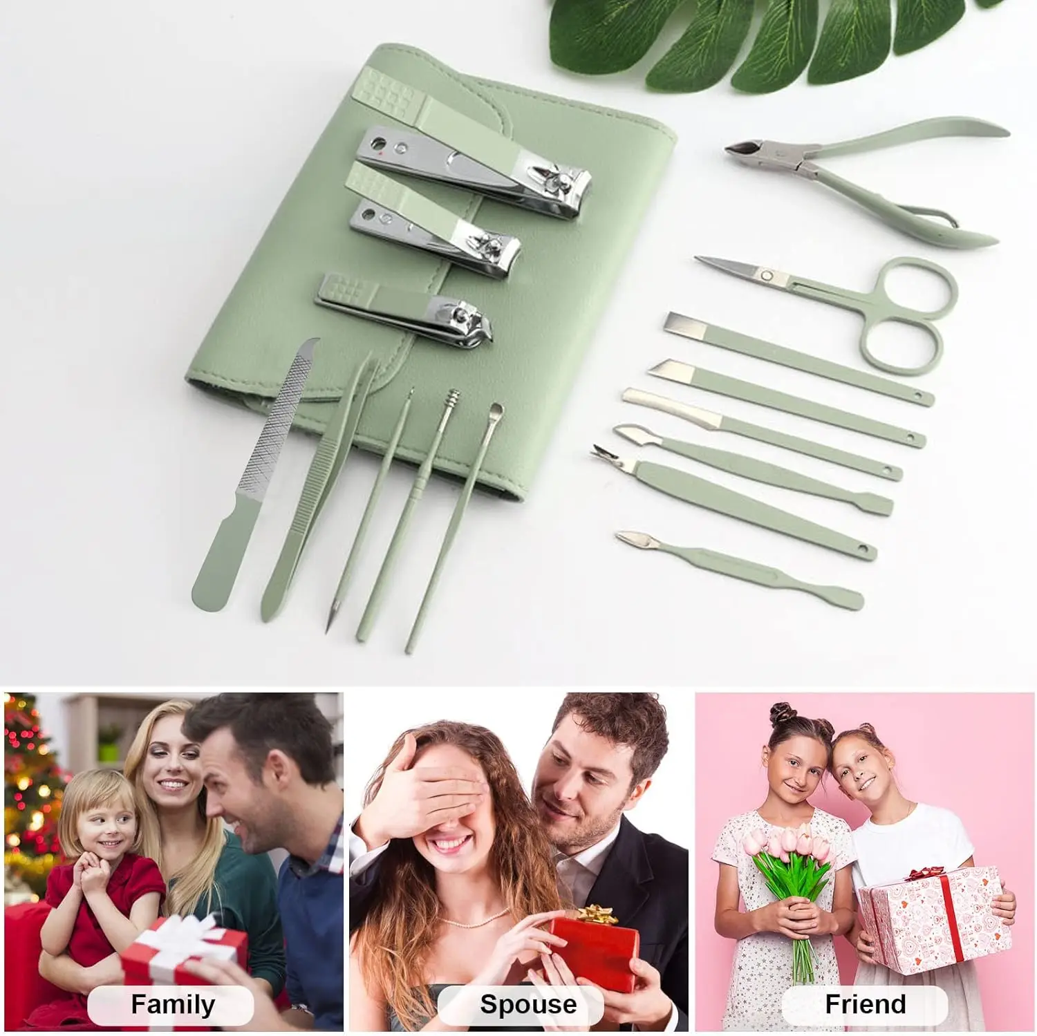 Juego de manicura Kit cortaúñas 16 piezas Kit de pedicura profesional de acero inoxidable para mujeres Herramientas para el cuidado de uñas con bolsa de viaje