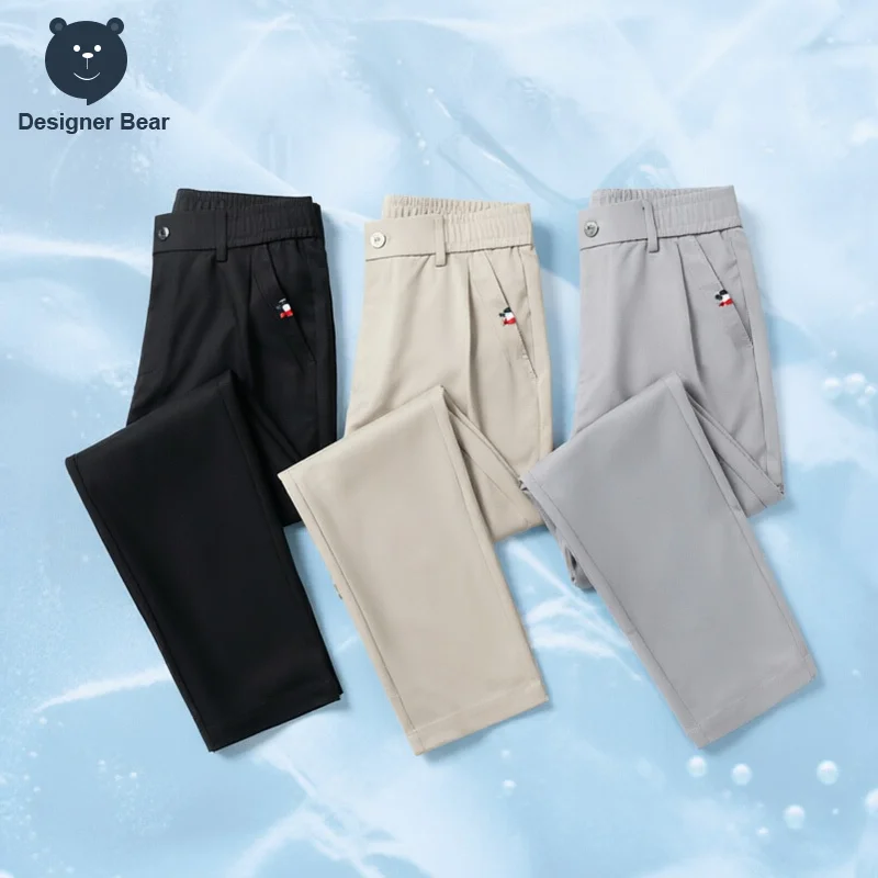 Markenkleidung Frühling Sommer Herren Casual Knöchellange Hosen Baggy Gerade Anzughosen mit Banddesign Trendige Schmal Zulaufende Hosen für Männer
