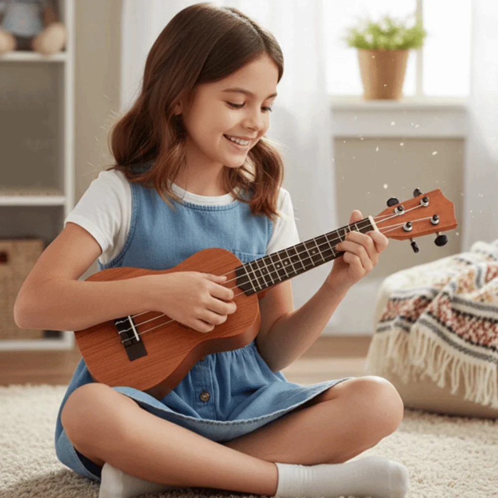 4 cordas ukulele instrumento musical brinquedo educacional clássico simulação ukulele brinquedo botão ajustável durável crianças brinquedos musicais
