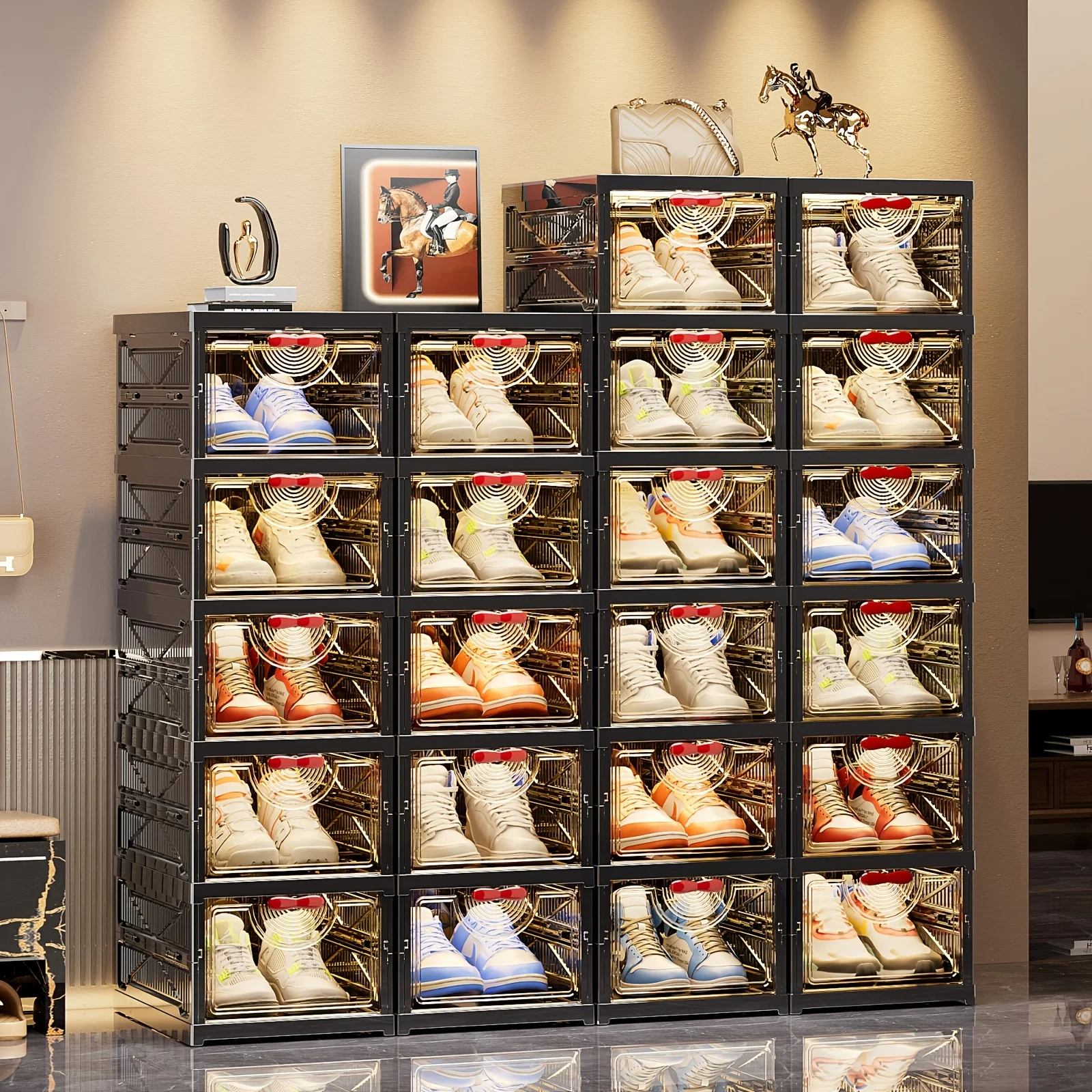 

A Shoe Storage Organizer. 6/5/3layer Thickened Transparent Shoe Boxes with Lid, Foldable Stackable Free Combination Shoe Rack, Plastic Sneaker Container, Space Saving Storage Organizer for Entryway Bedroom, Home Shoe Box Shoe Racks Organizer Shelf