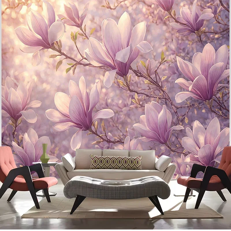 Elegant Purple Magnolia Floral Tapestry Wall Hanging Art Mural for Living Room Bedroom Decor Bohemian Printed Fabric backdrop De