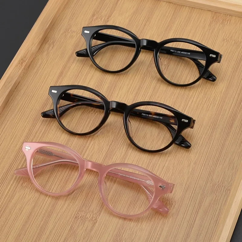 Fashion pink acetate eyeglasses frame men round hand-made texture myopic frame large face can be matched degree