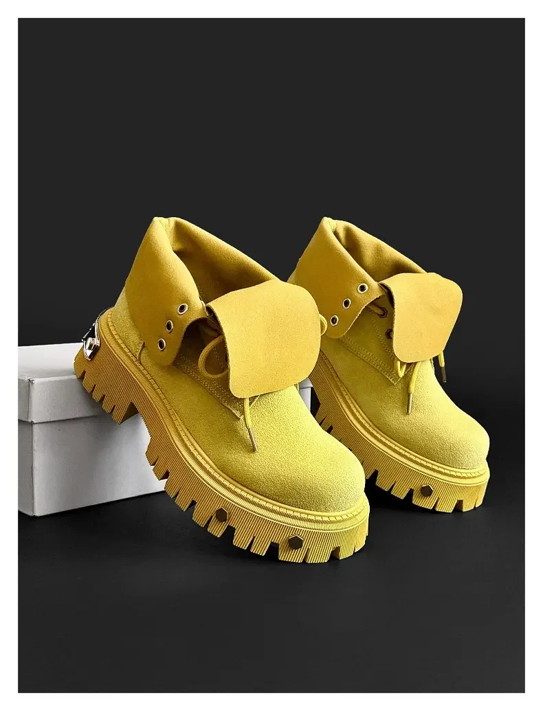 High Top Motorcycle Boots Plus Size 45 Mens Designer Outdoor Work Boots Fashion Casual Leather Height Increased Platform Boots