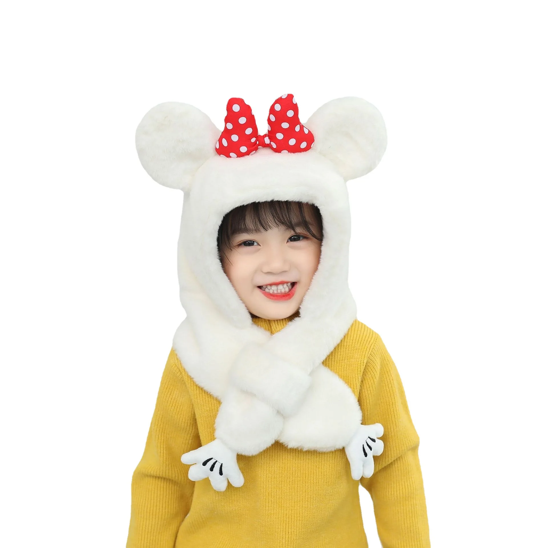 الشتاء الاطفال فتاة بنين ميني ماوس القبعات والأوشحة قفاز مجموعات سميكة الدافئة رقيق أفخم في الهواء الطلق مجموعة لحماية الأذن أغطية الرأس قبعات
