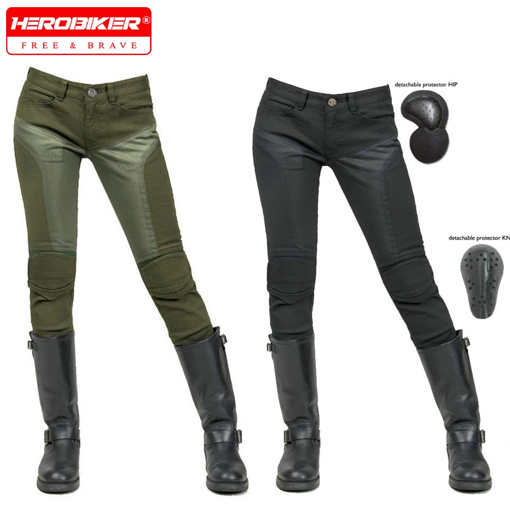 

Женские защитные мотоциклетные джинсы, зеленые мотобрюки для верховой езды, узкие брюки, устойчивое к истиранию снаряжение для безопасности