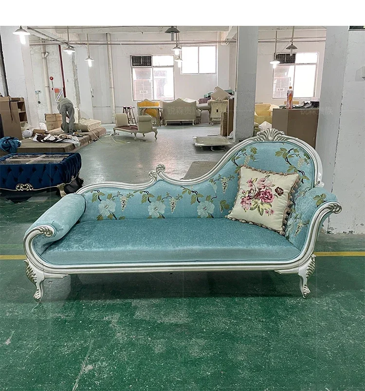 Французская ткань, европейский диван принцессы из цельного дерева, кресло для спальни, ленивое кресло