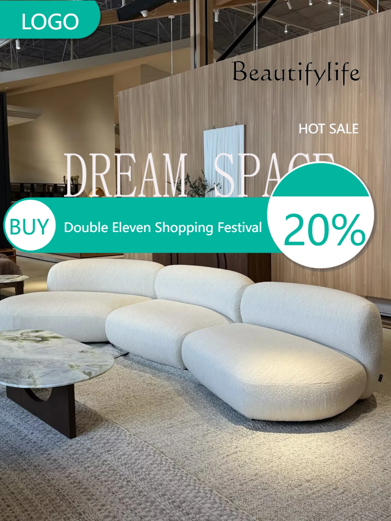 

T Nordic Cream Style Fabric Villa Pebble Module Combination Sofa Living Room Special-shaped Designer