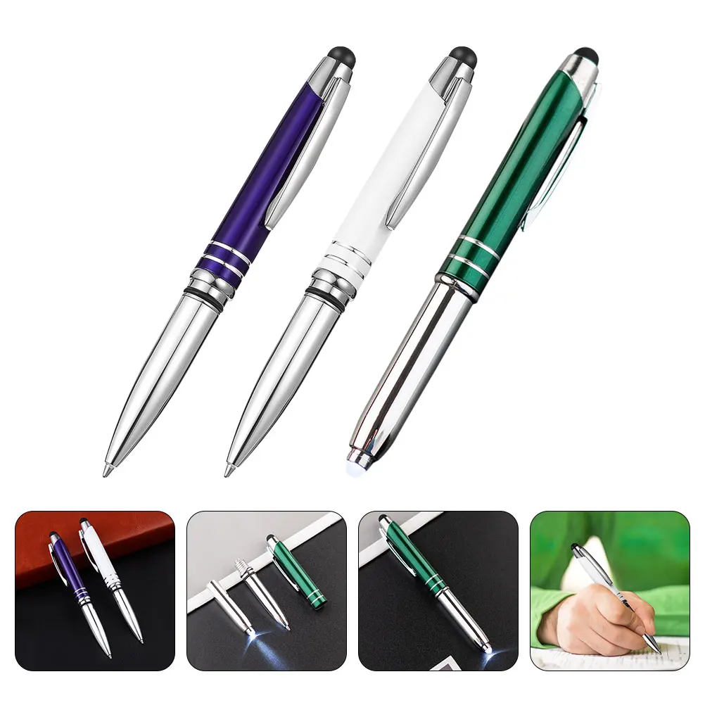 

3pcs Led Light Ballpoint Metal Light Night Writing Pen Comfortable Grip Office Stationery Gift Lighted Tip For Nurses