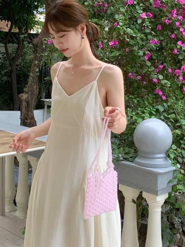 Island Vaion Sle Version coréenne v-ne Strapl Dr femmes été nouveau lâche Svel Dr trajet Sle coupe régulière