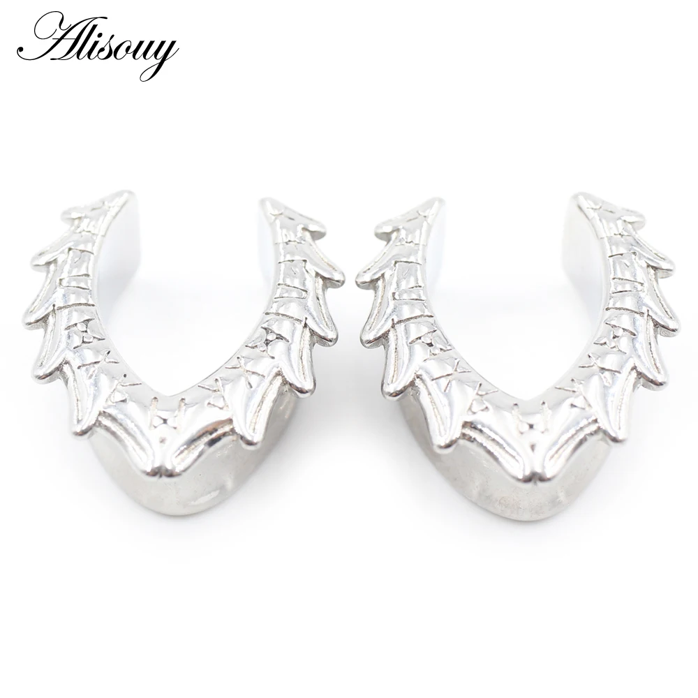 Alisouy 1PC Stainless Steel Oracle Bone Inscriptions Wing Saddle Ear Tunnel Plug Expander Stretcher Gauges Piercing Body Jewelry