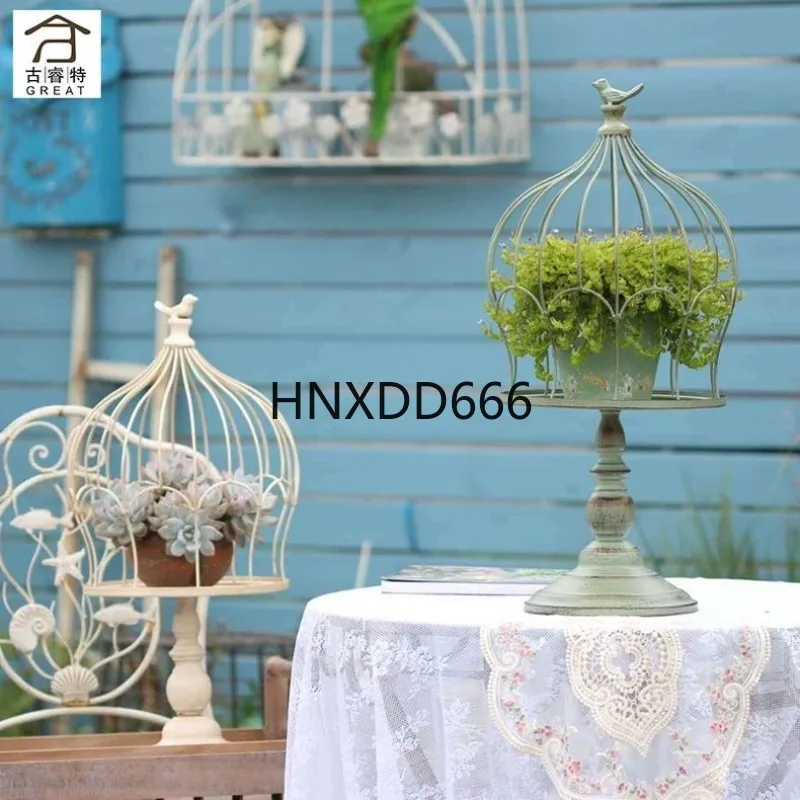 Retro Iron Flower Stand Tall Birdcage Succulent Planter Garden Freestanding Greenery Display Rack Vintage Craft Hanging Basket