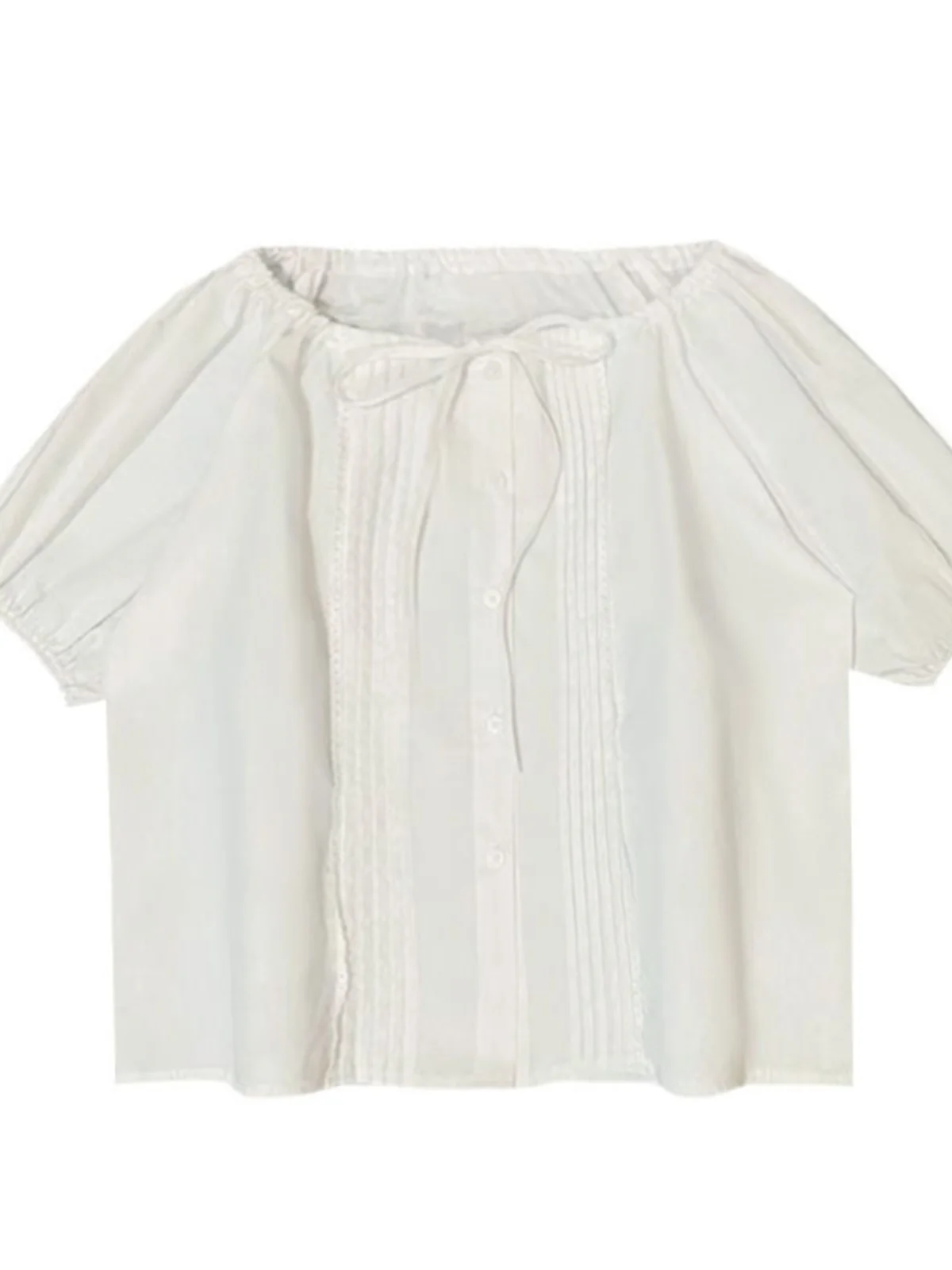 Sweet Fre ort Sve Bubble Sve round Ne irt Women's Summer 2023 White ort Sle Korean Loose Fit Button up Top