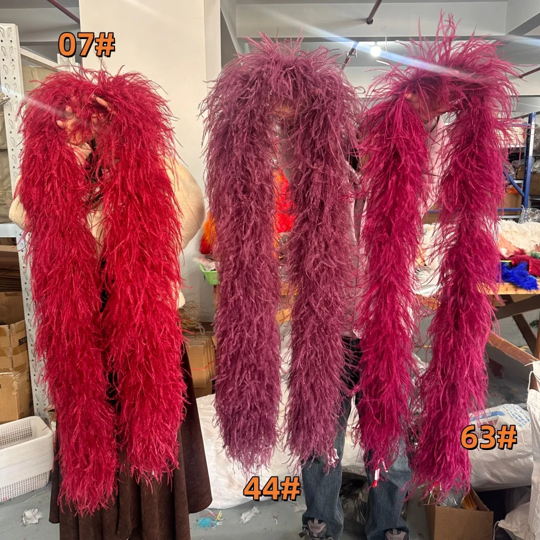 

Customized Fluffy Red Ostrich Feather Boa 2Meters 1-10Ply Natural Plumage Shawl for Costume Dress Cuff Sewing Accessory