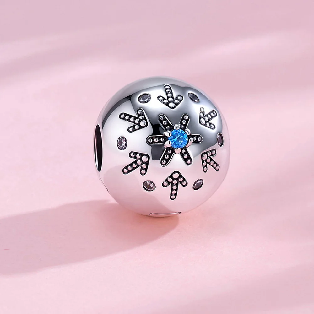 New 925 Sterling Silver Charms Snowflake Globe Clasp Fits Original Bracelet DIY Jewelry Everyday Winter Wear Gift For Women