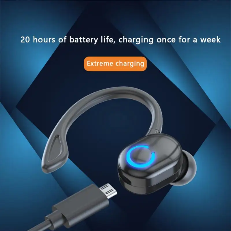 Wireless Ear Hook Earphones Single Mini Handsfree Headphone Bass Noise Cancelling Sports Headset with Mic