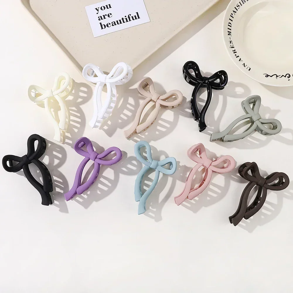 Fashion Bow Hair Clips Matte Flower Hairclaws Large Plumeria Women Hair Accessories Braided Ponytail Support Phone Line Headband