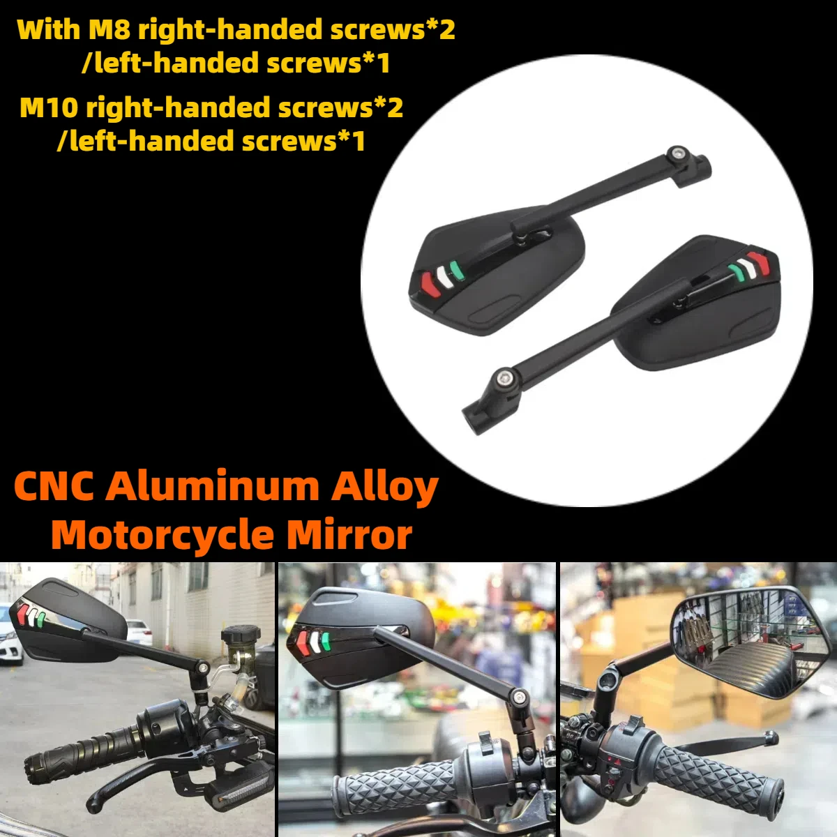 

Universal For YAMAHA HONDA KAWASAKI Motorcycle Adjustable Foldable m8/m10 Rearview Rear Mirrors Side Mirror