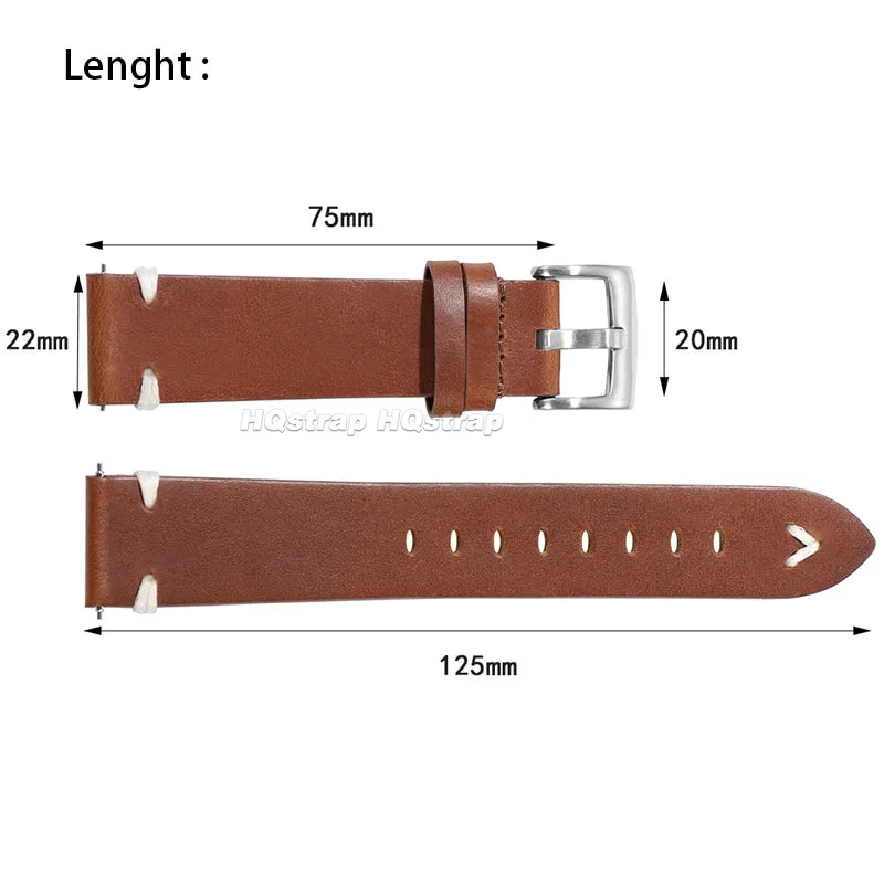 خمر الجلود حزام (استيك) ساعة 20 مللي متر النفط الشمع جلد البقر حزام ل Seiko سوار الرياضة الإفراج السريع العالمي معصمه للرجال امرأة