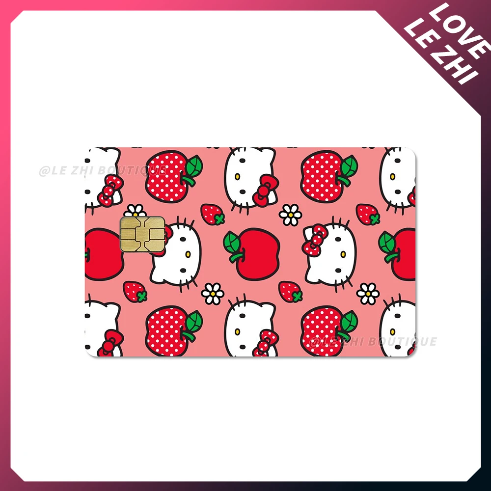 Promoción de ventas Kawaii Hello Kitty tarjeta de crédito Chip pequeño piel pegatinas de fiesta dibujos animados tarjeta bancaria impermeable Metro pegatinas regalo