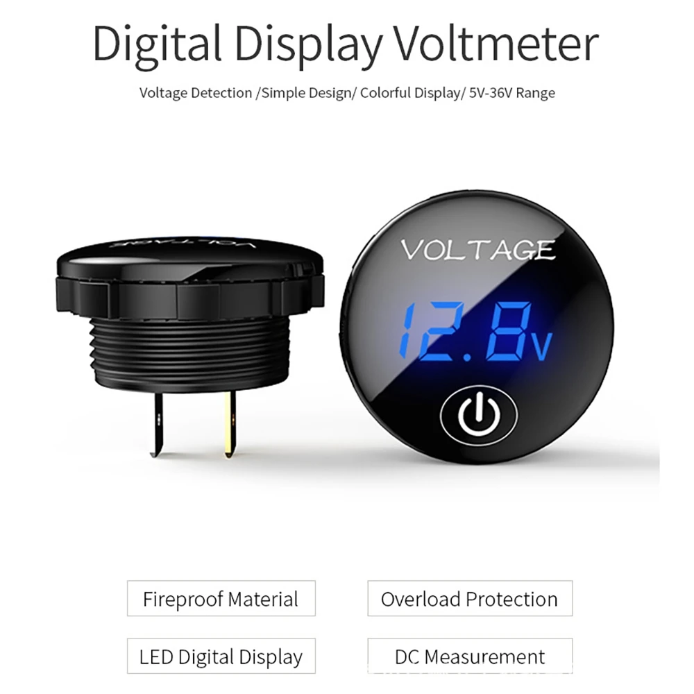 Car Motorcycle Digital Panel Voltmeter with Contact on Off Switch Meter Tester LED Display for Auto Boat