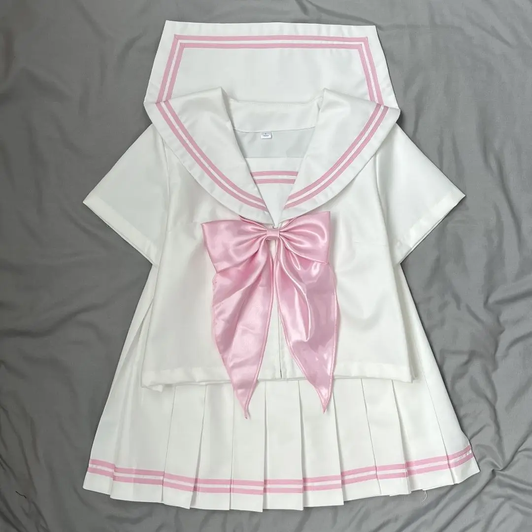 Süße rosa Matrosenuniform im koreanischen und japanischen Stil, langärmeliges und kurzärmeliges Oberteil, Schulstil-Set, süßes Rollenspiel-Cos