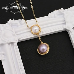 GLSEEVO 100% Natural Baroque Pearls Long Chain Pendant Necklace Trend Elegance Charm High Quality Jewelry Customizable Gifts